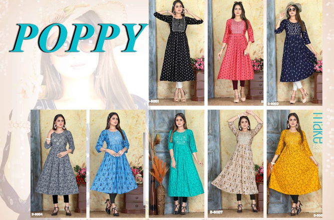 Beauty Queen Poppy1 Rayon Fancy Wear Latest Anarkali Kurti Collection